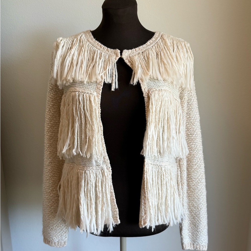 Chico's Fringe Open Front Cardigan